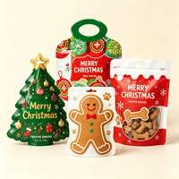 Sachets refermables en aluminium rouge imprimé en plastique de qualité alimentaire, avec fermeture éclair, pour cadeaux de Noël, biscuits, ou aliments pour chiens