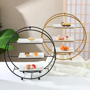 40cm Luxury Decorative Round Ceramic Plate and Metal Wedding Table Display Pastry Cake Stand Dessert Serving Tray Rack
