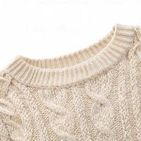 Pulls en tricot torsadé de haute qualité pour femmes, coupe courte, épaules tombantes, style oversize, pull d'automne à manches longues, tendance
