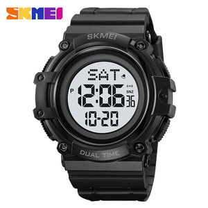 Skmei Digital Watch Men Black Tpu Strap Dual Time Waterproof 3Bar Electronic Watch Outdoor Sports Led Display - Product Image 1