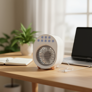 Mini Enfriador de Aire Portátil de Escritorio, Humidificador con Ventilador y Vaporizador, 3 Velocidades, Control Táctil, Alimentación USB, Independiente, Blanco - Product Image 2