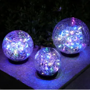 15CM Color Waterproof Warm White LED Solar Garden Lights Cracked Glass Globe Ball Ornaments For Outdoor Pathway Lawn Yard Decor