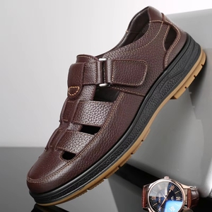 Sandales décontractées marron en cuir véritable pour <span class=keywords><strong>homme</strong></span>, collection été 2026, semelle extérieure en caoutchouc, vente chaude - Product Image 2