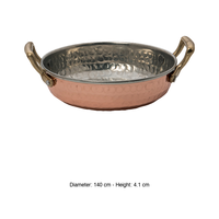 Casserole peu profonde en cuivre martelé avec 2 poignées Ø 14 cm