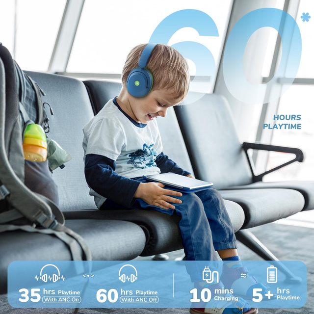 IClever BTH20 Kids Wireless Headphones 60H Playtime 80dBA Safe Volume for Tablet Airplane Education