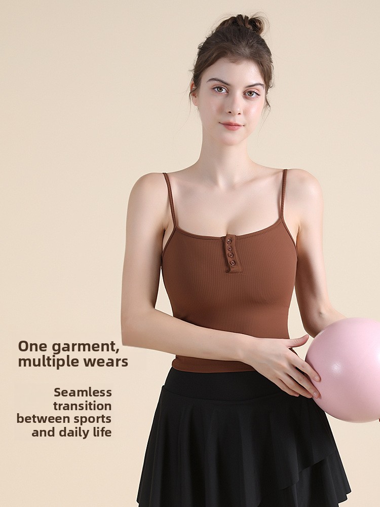 Ribbed Breathable Thin Shoulder Strap One-piece Sports Vest Slimming Backless Pilates Yoga Tank Top Women's Fitness Sports