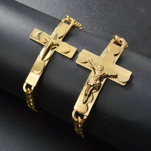 Bracelets unisexes personnalisés en or véritable sculpté, style crucifix, maillons épais, anti-rouille, légers et polis, vente en gros - Product Image 5