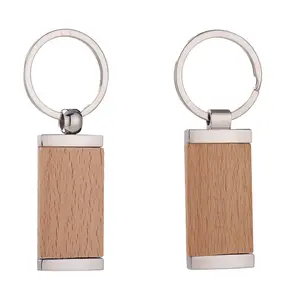 Custom Shape Logo Key Ring Tags Rectangular Blank Wood Keychain