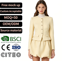 Ensemble deux pièces en tweed jaune pour femme, veste sans col à boutons dorés, mini-jupe bouffante, tenue élégante de printemps pour le bureau, costume de mode