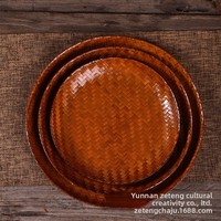 Plateau à fruits en bambou tressé fait main, style japonais, pour fruits secs et collations, avec pieds hauts, dessous de verre rond, Yunnan