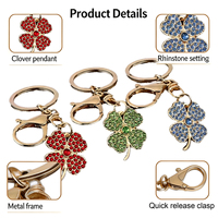 Porte-clés personnalisé en métal avec strass en forme de trèfle à quatre feuilles, pendentif porte-bonheur avec fermoir pour clés de voiture, sac à dos, sac à main, sac cadeau, décoration quotidienne