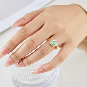 Heart-Shaped Light Green Opal Open Ring With Pearl Beads Adjustable Index Finger Jewelry Gift For Women - Product Image 2