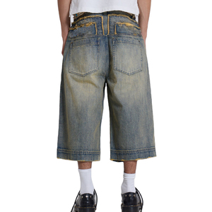 Benutzer definierte Männer Low Rise Back Applique Baggy Jorts gebleicht blau bunt Mud Wash Denim Shorts gesticktes Logo - Product Image 2