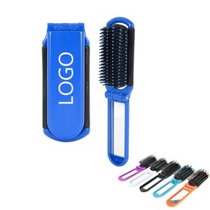 <b>Hot</b> Sale Custom Logo Printed New Design Top Quality Fashion Fold Portable Ribs Shape Hair Brush <b>Comb</b> With Mirror - Product Image 1