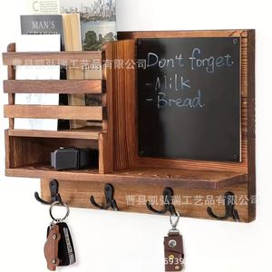Cross-border wooden wall-mounted double-layer solid wood storage <b>rack</b>, multi-functional wooden wall <b>shelf</b> with blackboard - Product Image 1