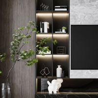 Meuble TV mural moderne en bois avec étagères à LED et foyer électrique, console multimédia pour salon