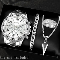Ensemble de 4 montres pour hommes avec cadran arabe, bague, bracelet et collier, cadeau pour anniversaires, Nouvel An, Noël
