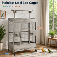 Cage à oiseaux robuste de grande taille avec support de jeu supérieur en acier inoxydable pour perroquets gris africains et ara
