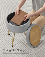 Tabouret de maquillage en velours avec 4 pieds en métal pour chambre, salon, petit tabouret ottoman avec rangement