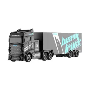 Camion de remorquage lourd noir à 4 canaux, camion-conteneur télécommandé pour jouets de noël pour garçons, échelle 1/16