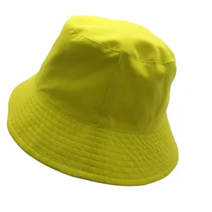 Weißer und fluoreszierender gelber umdrehbarer Eimerhut individuelles Logo gewebter Patch Fischerhut