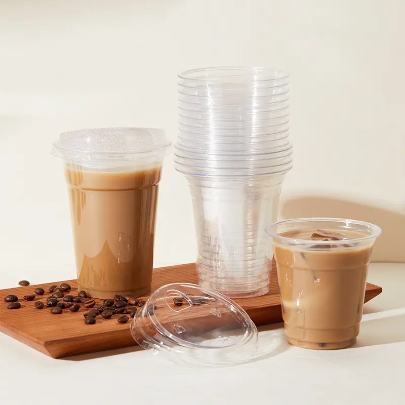 Factory Direct Sell Plastic Cups With Sip Through Lids Clear Tea Coffee Disposable Drink Cups