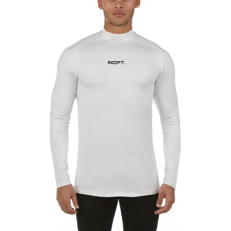 Mannen Compressie Vallen T-shirt Slanke Hoge Hals Print Tops Hip Hop Lange Mouw Kleding Mannen Fitness Running Tee Shirt 2022
