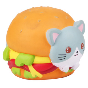 Cute Burger Cat <b>Squishy</b> Toy Soft PVC Promotional Gift With Custom Logo Printing - Product Image 1