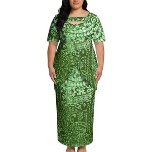 Conjunto Puletasi de Dos Piezas para Mujer, Estampado <span class=keywords><strong>Floral</strong></span> Polinesio de Hibisco en Degradado Blanco Crema y Morado, Talla Grande, Traje Formal - Product Image 5