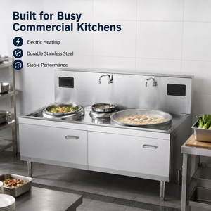 Commercial <b>Electric</b> Large & Small Stir-Fry Combination Range Stainless Steel Dual Wok Stove with Water Basin for Restaurant Kitc - Product Image 4