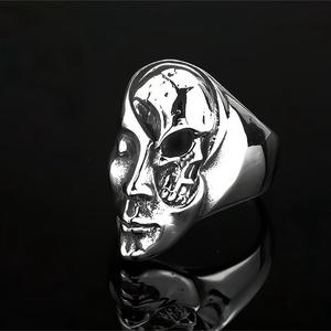 Stainless Steel <b>Ring</b> Men Punk Half Skull Face Hip Hop Geometric Design Gift Jewelry - Product Image 3