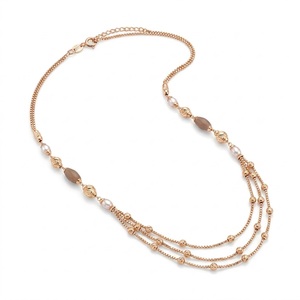 Collier Mala italien en argent 925, finition or rose, chaîne de créateur multicouche perlée, bijoux pour femmes - Product Image 1