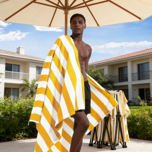 Serviettes de plage haut de gamme 100% coton absorbant Oeko-Tex Standard 100 Acheter des serviettes en provenance de Chine Prix bas Serviettes de plage jaunes Cabana - Product Image 6