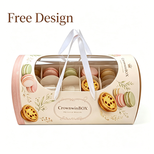 Boîte à tarte élégante et raffinée, personnalisée, multi-compartiments, certifiée FSC, pour macarons, avec ruban, vente en gros - Product Image 1