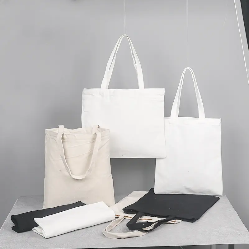 Wholesale blank Black handle canvas bag custom logo print promotional 100% cotton canvas tote bag