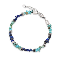 Bracelet personnalisé en perles irrégulières de cristaux naturels (Lapis Lazuli, Turquoise), en acier inoxydable plaqué or 18 carats, avec fermoir mousqueton, idéal comme cadeau