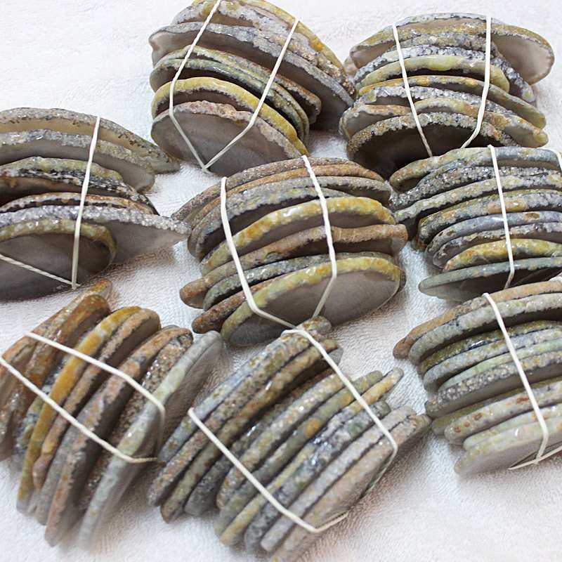 Fatias ágicas com borda ágata natural, atacado, fatias de pedras preciosas para decoração caseira/joia/cura