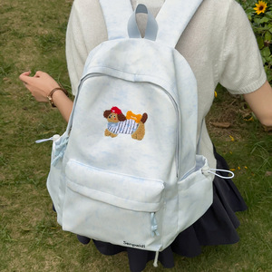 Mochila con diseño de cachorro bordado de dibujos animados para estudiantes de secundaria y universitarios, mochila de doble asa moderna y atractiva para mujeres, nueva. - Product Image 3