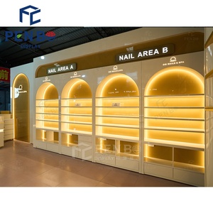 Chất lượng cao sản phẩm chăm sóc da sơn móng tay bán lẻ tủ trưng bày LED chiếu sáng tường gỗ <span class=keywords><strong>Showcase</strong></span> đồ nội thất cho cửa hàng làm móng tay - Product Image 1