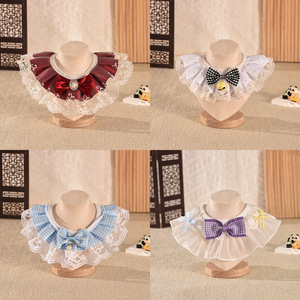Lace-Trimmed Pet Bibs With Bows Checkered Patterns Dog Cat Accessories Vintage Style All Seasons Bandanas - Product Image 1