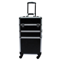 Valise de maquillage roulante en aluminium 3-en-1 : Organisateur de rangement cosmétique et de coiffeuse pour salon, beauté et voyage