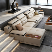 Canapé d'angle en cuir microfibre moderne en forme de L, trois places, avec pieds en bois pour salon