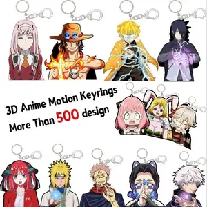 Stock Over 500 Designs 3D Anime Keychains 3D Acrylic Keyrings 3D Lenticular Anime Motion Keyrings for Promotional Gifts