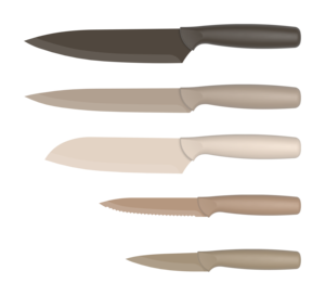 سكاكين مطبخ جديدة من الستانلس ستيل مكونة من 5 قطع ، طاه غير لاصق ، مقبض ملون من مادة PP ، سكاكين مطبخ بشفرة 3Cr13 - Product Image 1