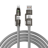 Câble de charge multi-prise OEM 240W 4-en-1 PD 3.1 en silicone liquide doux pour la peau, cordon de données USB-C à charge rapide 1m 1.5m 2m – Vente en gros