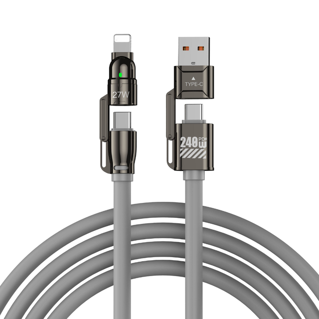 OEM 240W 4 in 1 Multi Charger Cable PD 3.1 Skin-Friendly Liquid Silicone USB C Fast Charging Data Cord 1m 1.5m 2m Wholesale