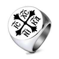 Bague en acier inoxydable R705, croix orthodoxe byzantine avec inscription IC XC NI KA, Jésus-Christ vaincit et triomphe, bijoux
