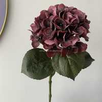 B1514 Décoration de table de salon et salle à manger, fleurs d'hortensia en latex imprimées en 3D, toucher réel, couleur bordeaux, branche unique