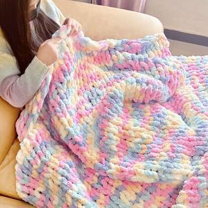 Couvertures <span class=keywords><strong>tricot</strong></span>ées colorées douces lavables Chenille jeter couverture 100% à la main épais câble <span class=keywords><strong>tricot</strong></span> grandes couvertures de corde au Crochet - Product Image 2