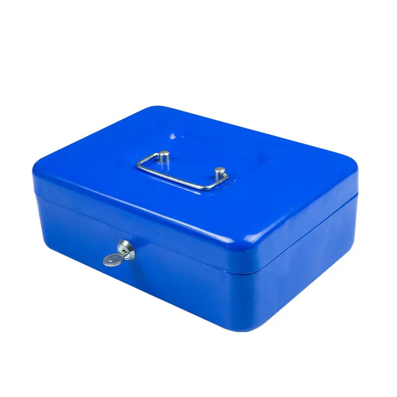 Blue metal cash box money saving safe cash box for kids